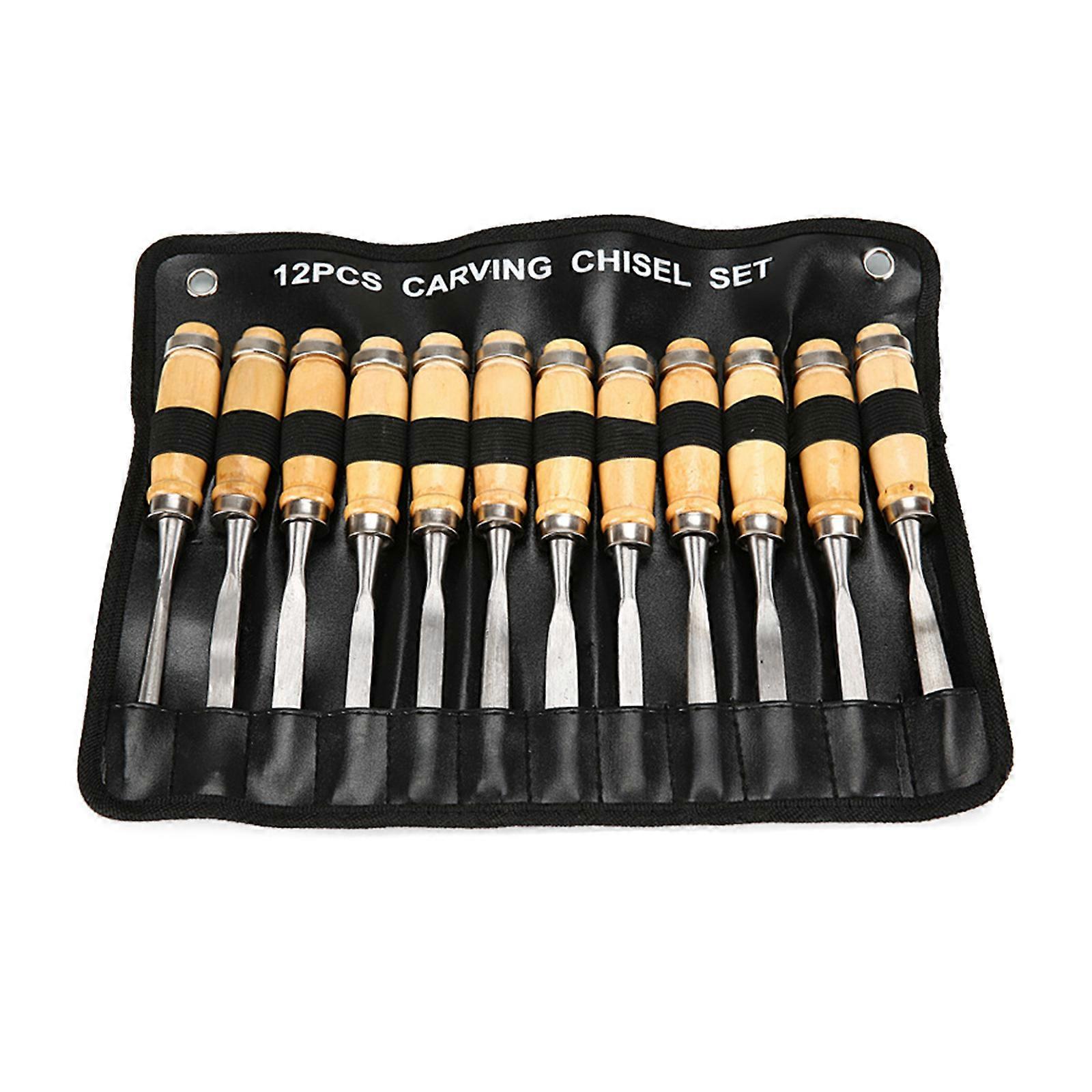 12 Pieces Wood Carving Knives Practical Carving Chisel Set with Wooden-Handle Sculpture Wood Carving Tools for Wood Clay