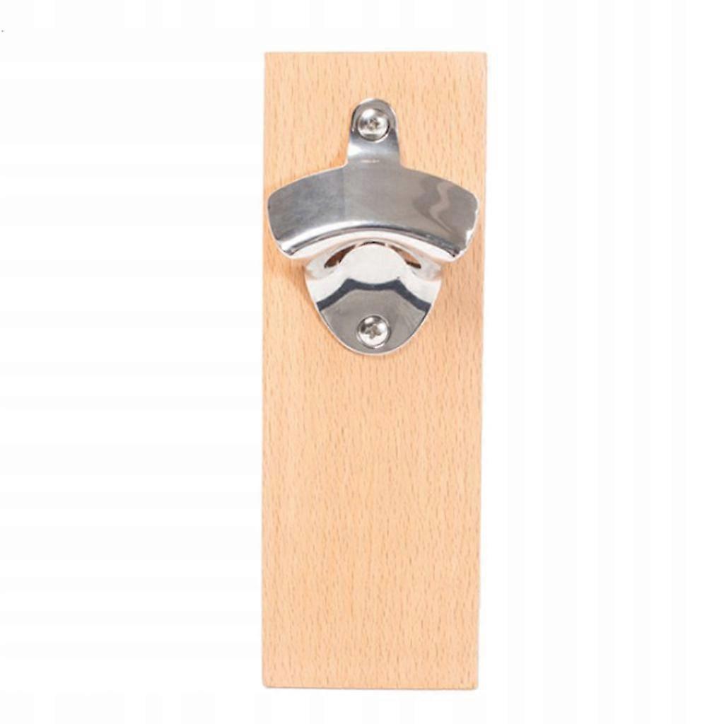 Wall Mounted Bottle Opener With Wooden Cap Collector