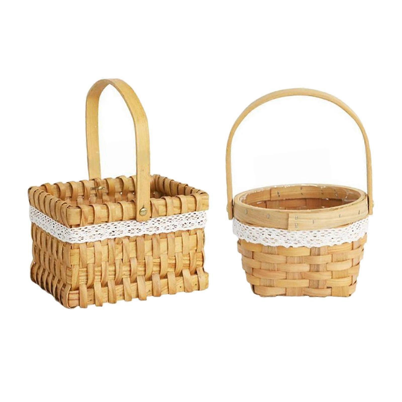 2x Handmade Storage baskets Rustic Flower Girl Baskets for Party Decors