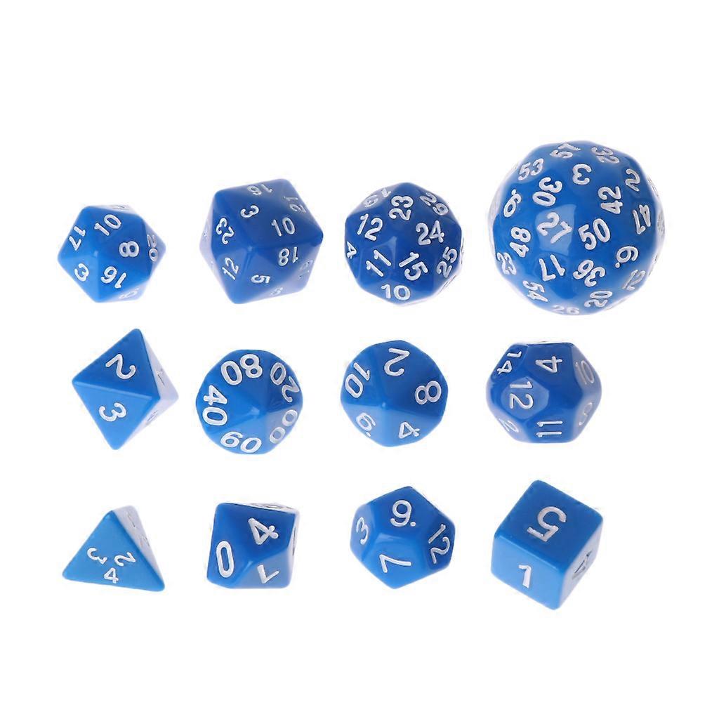 12pcs/Set Multi-sided Polyhedral Dice D4 D6 D8 D10 D12 D20 D24 D30 D60 Dungeons  Blue