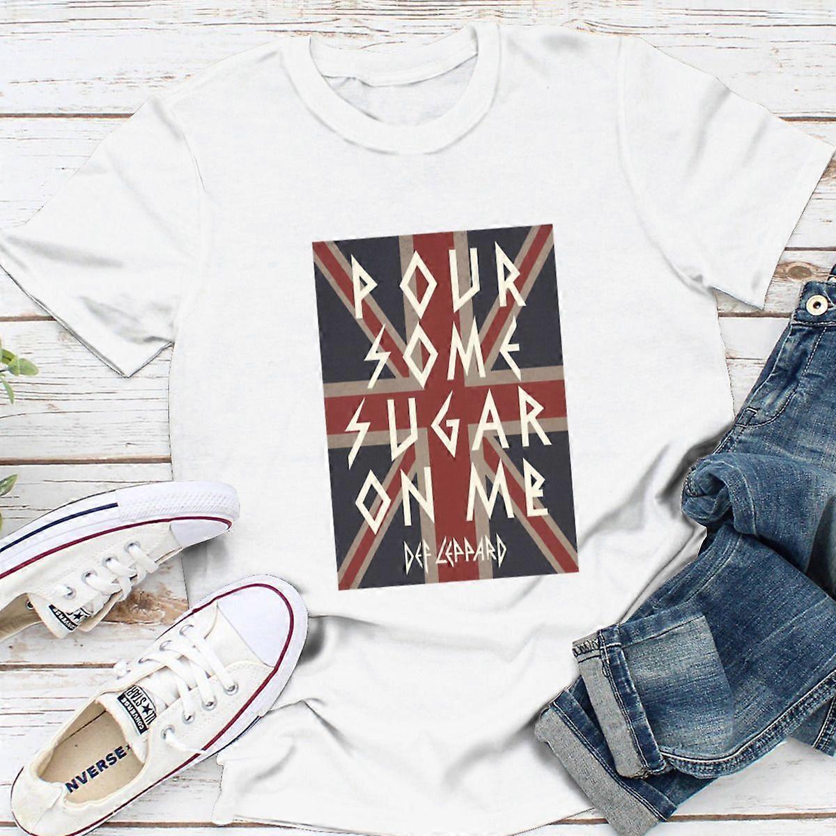 Def Leppard Sugar On Me  - Retro Lyric Tee with Punk Union Jack Style Graphic T-Shirt for Women