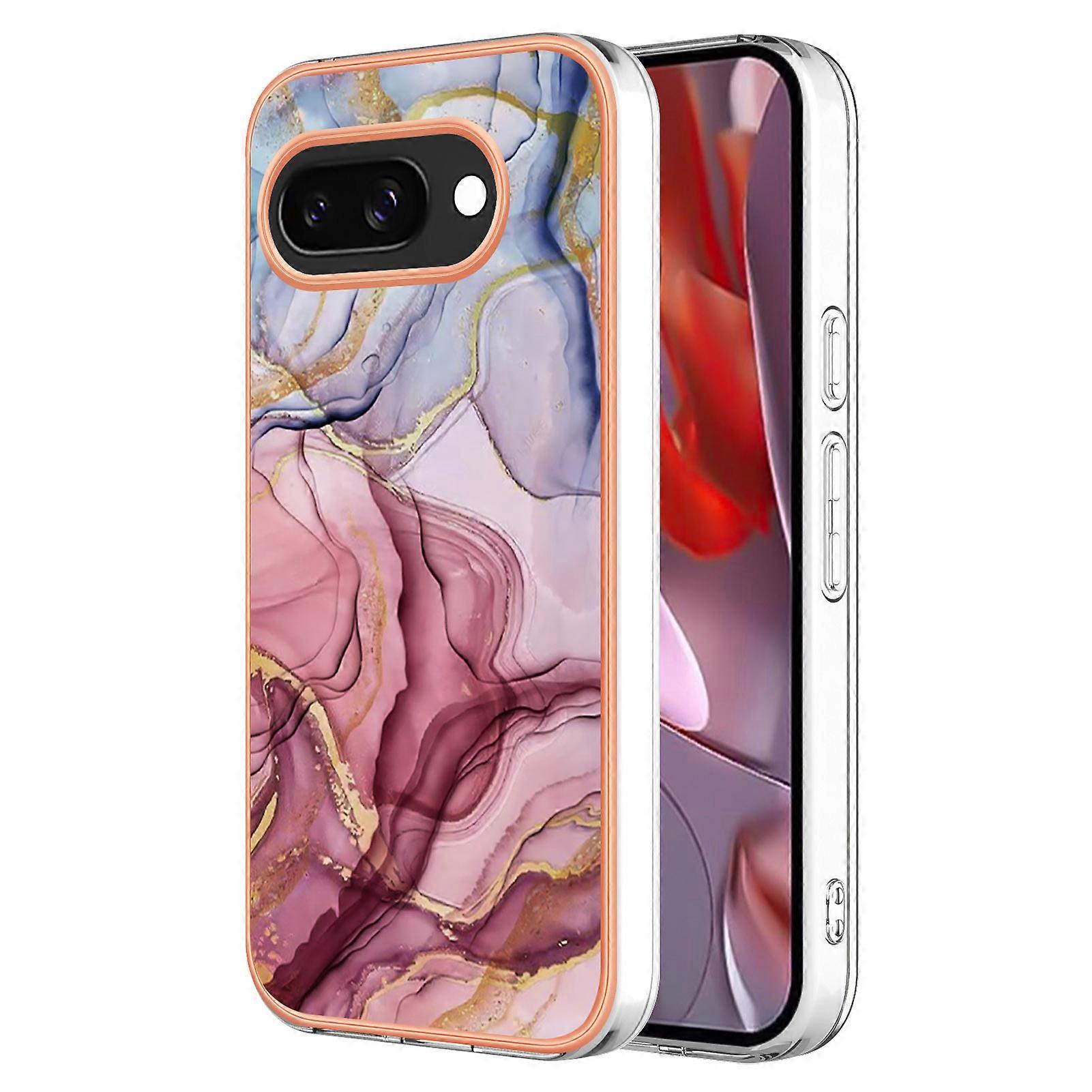 Compatível Para Google Pixel 9a TPU Case Padrão de Mármore 2.0mm Eletroplating Phone Back Cover