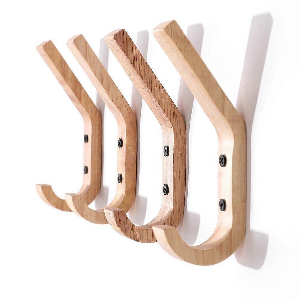 4Pcs 160Mm J-Shaped Coat Hooks, Wall Mounted Towel Hooks, Grade A Oak, Hand Polished Finish, Suitable For Kitchen And Bedroom