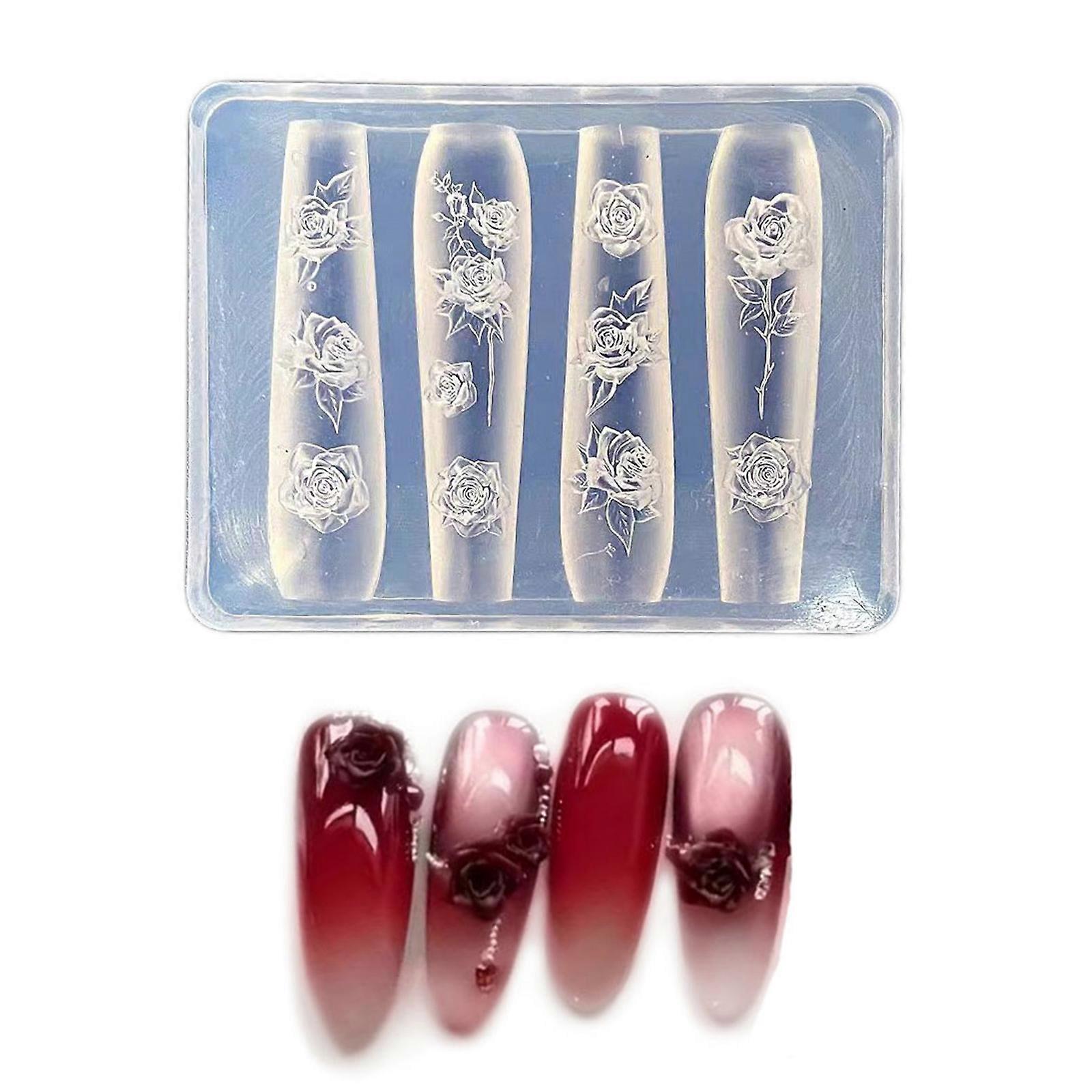 プロのマニキュアツールと樹脂ネイルデコレーションアクセサリーのためのシリコーンローズフラワーネイルアートスタンプ