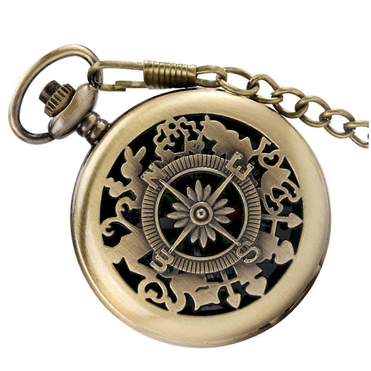 Pocket Watch Compass With Chain Vintage Multifunctional Pocket Watch With Built In Compass For Men Car Navigation