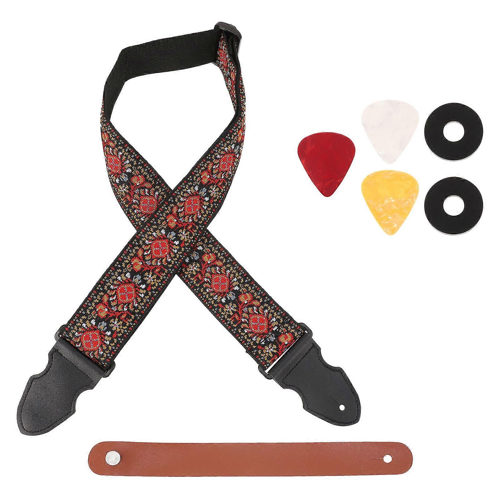 Acoustic Guitar Strap Easy to Install and Remove 152x6x1cm Red Black Stylish Guitarists Performance 1Set