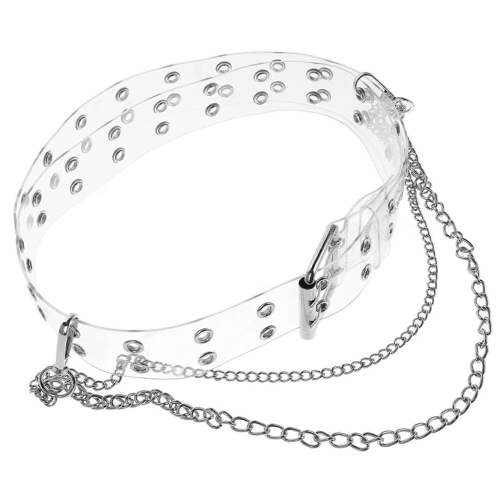 Transparent PVC Waist Belt with Double Grommet and Adjustable Chain – Durable Edgy Style Accessory for Women's Jeans, Dresses, and Skirts – Perfect