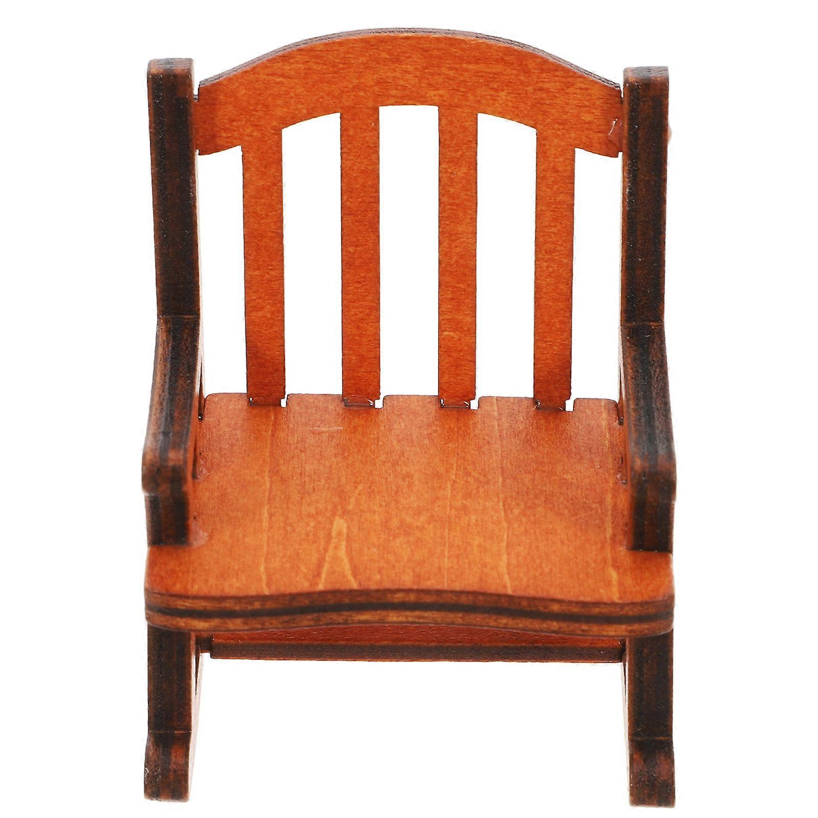Brown Mini Rocking Chair Model Craft for Doll House Decoration Simple Elegant Style Timber