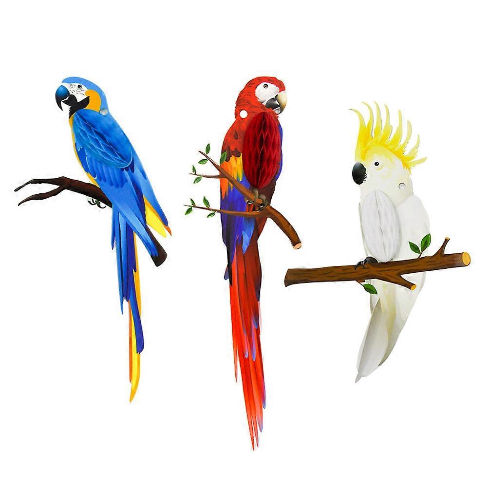 Hanging Tropical Birds D茅 Parrot Honeycombs Party Supplies Bright Color 29.50X15.50X0.10Cm Summer Luaus 3Pcs