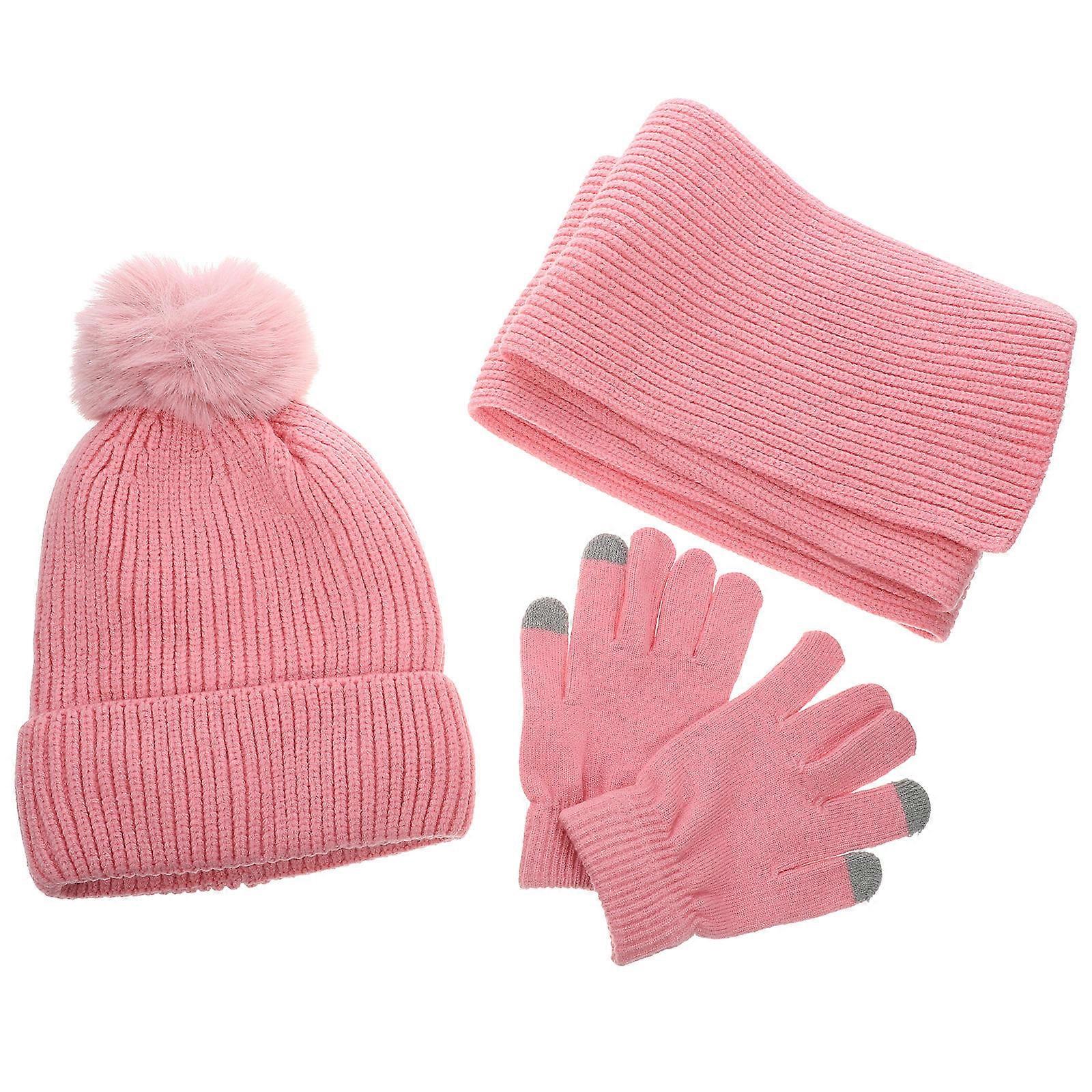 Hat and Gloves for Women Winter Warm Set Touchscreen Compatible for Shopping Woolen Yarn 1Set