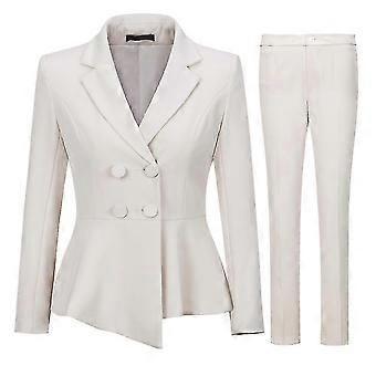 Womens 2-piece Business Professional Office Lady Double Breasted Asymmetric Slim Fit Suit (blazer + Pants)