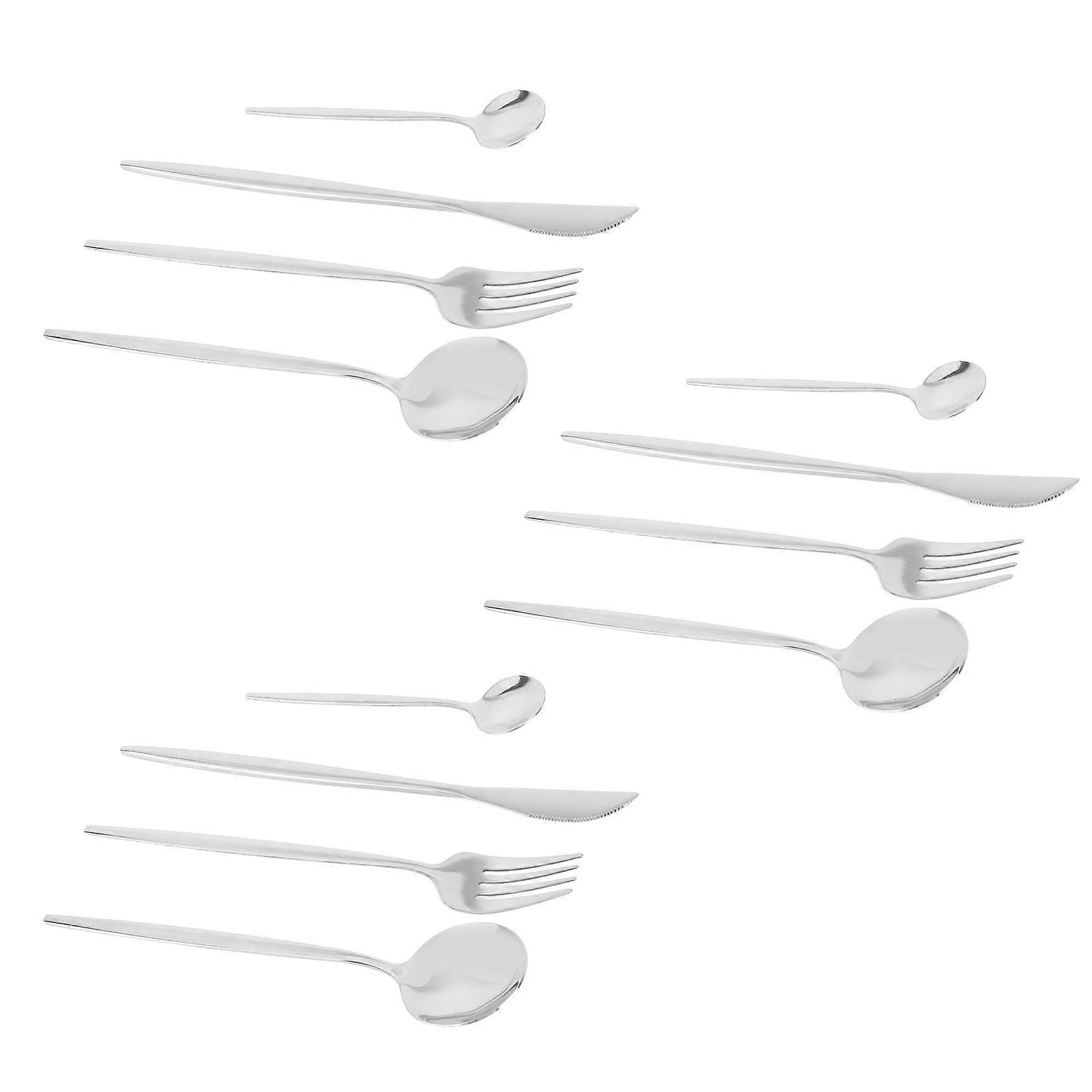 24Pcs Tableware Set Stainless Steel Knife Fork Spoon Flatware Set for Dinner Feast Silver 