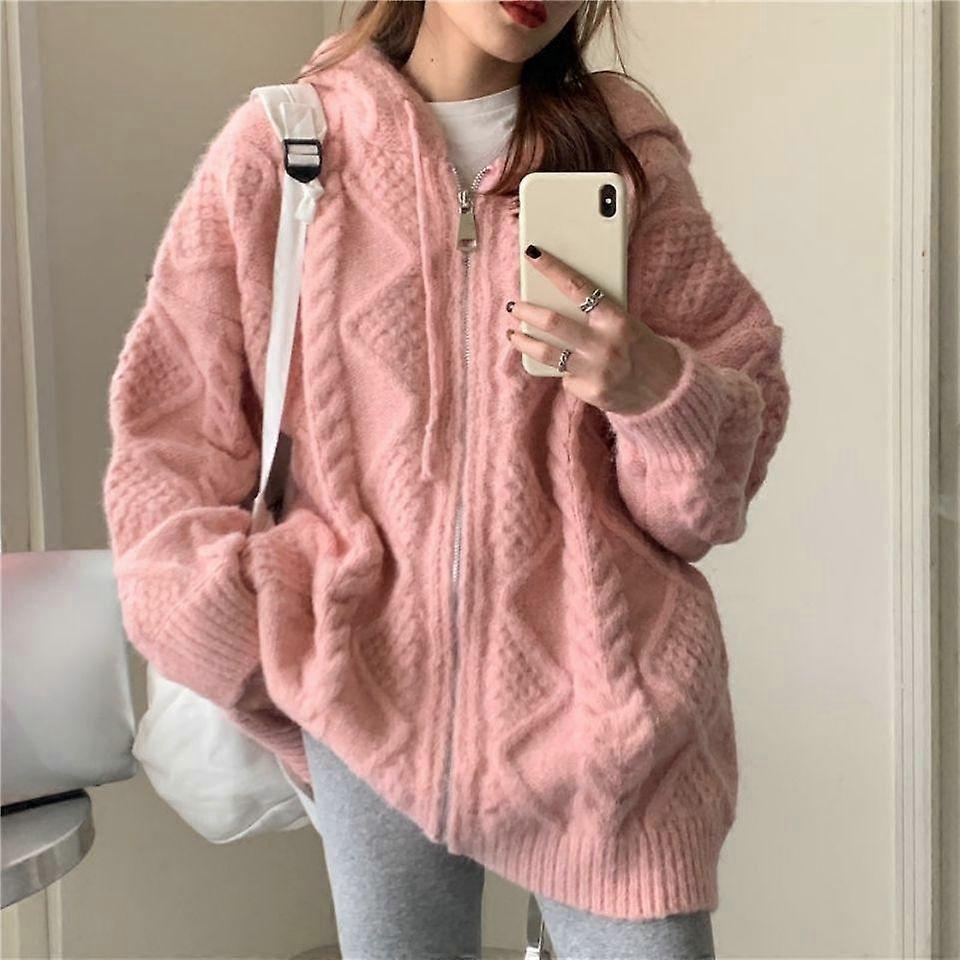 Lazy fried dough twist knitting cardigan women autumn and winter 2022 new college style soft waxy hooded sweater