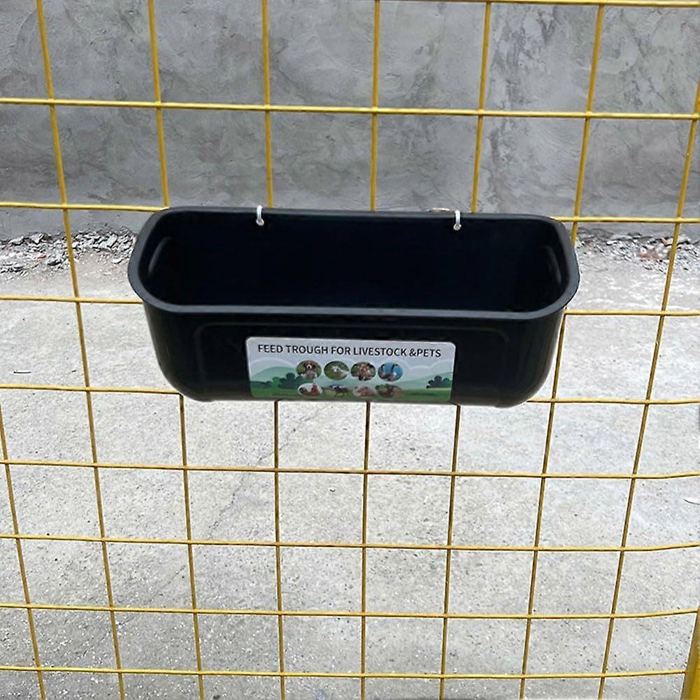 2 packs hanging fence feeder for chickens, goats, deer, ducks, 4 5 quart capacity with secure clips for easy attachment (black)