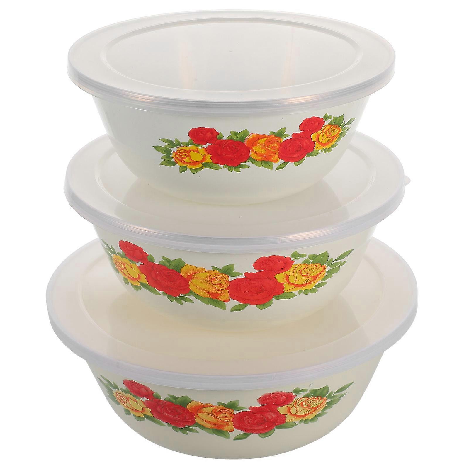 Enamel Container With Lid Salad Mixing Bowls Households 18cm Diameter Mixing 3Pcs