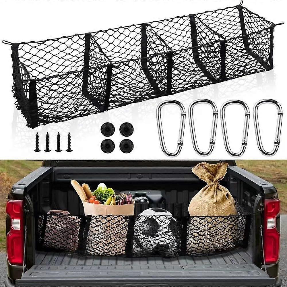 Pick Up Truck Cargo Net 4 Compartment Storage Net with Hooks for Most Cars (150x30)
