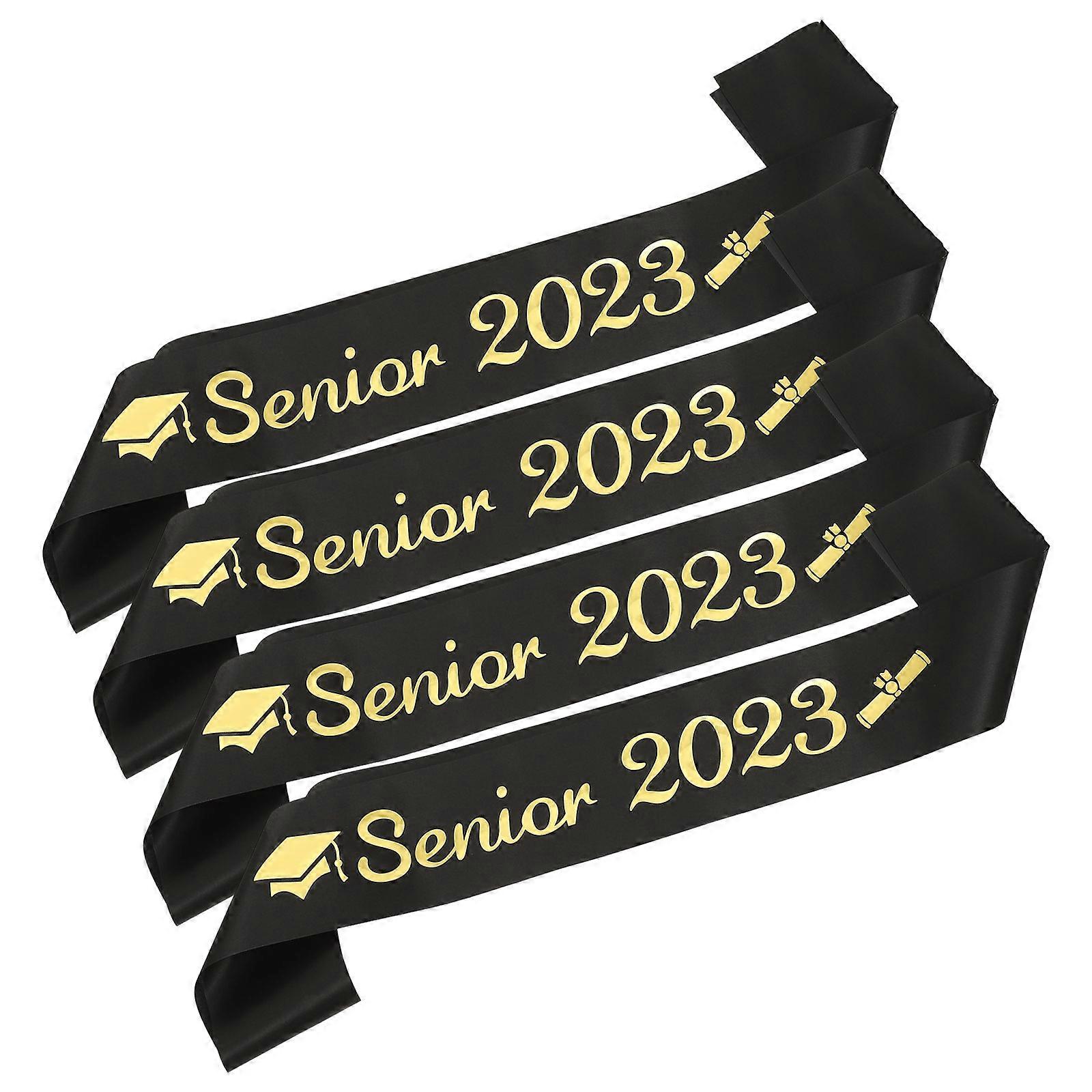 4pcs Graduation Sashes Black Senior Satin Ceremony Ribbons with Glitter Pattern, Lightweight Photo Props for Graduation Party Celebration and