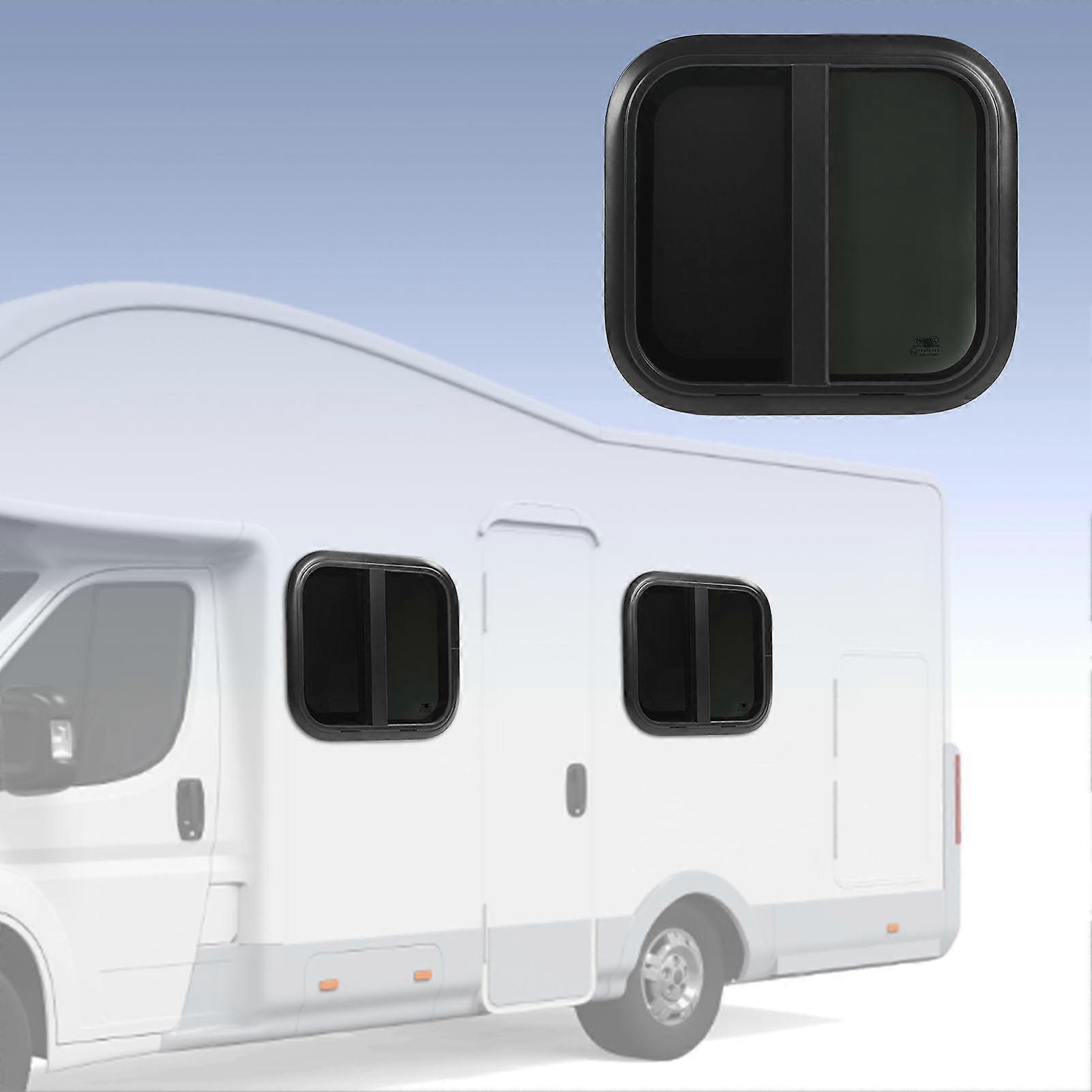 500x450mmm Rounded Sliding Windows Black Aluminum Alloy Frame UV Resistant with Movable Insect Screen for Caravan Camper Trailer RV for 26‑31mm Wall