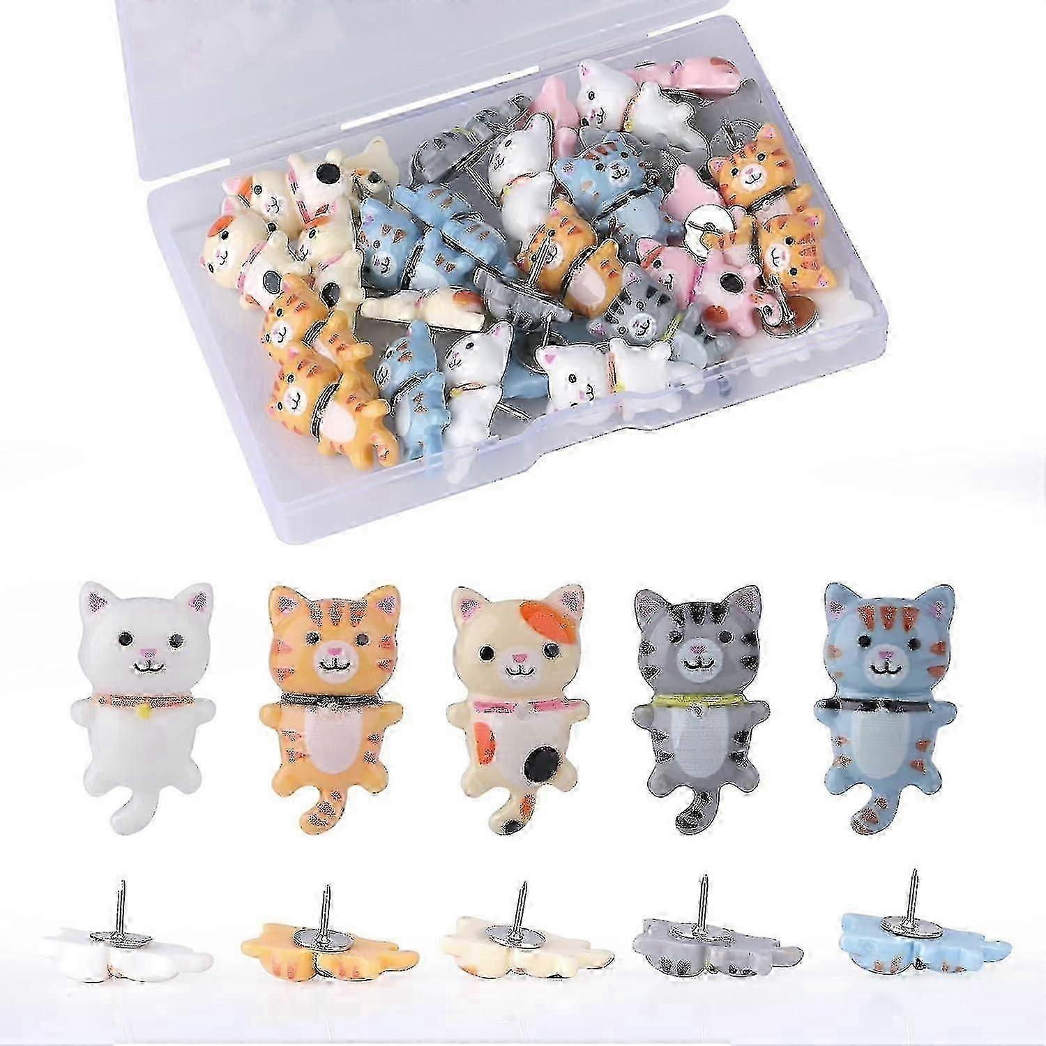 30pcs Cat Cork Board Push Pins, Cute Push Pins Plastic Animal Push Pins Decorative Push Pins For Wall Bulletin Board Office School Home Use (6 Colors)