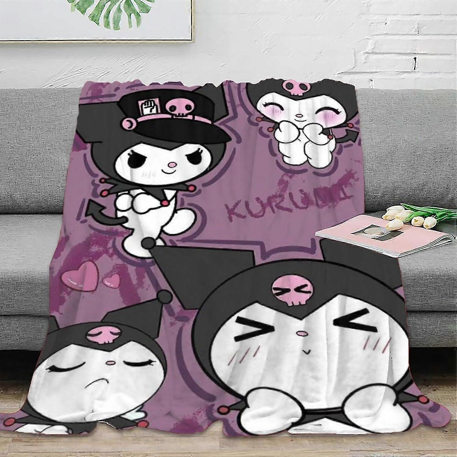 Cozy 3D Kuromi Flannel Blanket Soft Plush Bedding Sofa Throw for Home and Office Nap