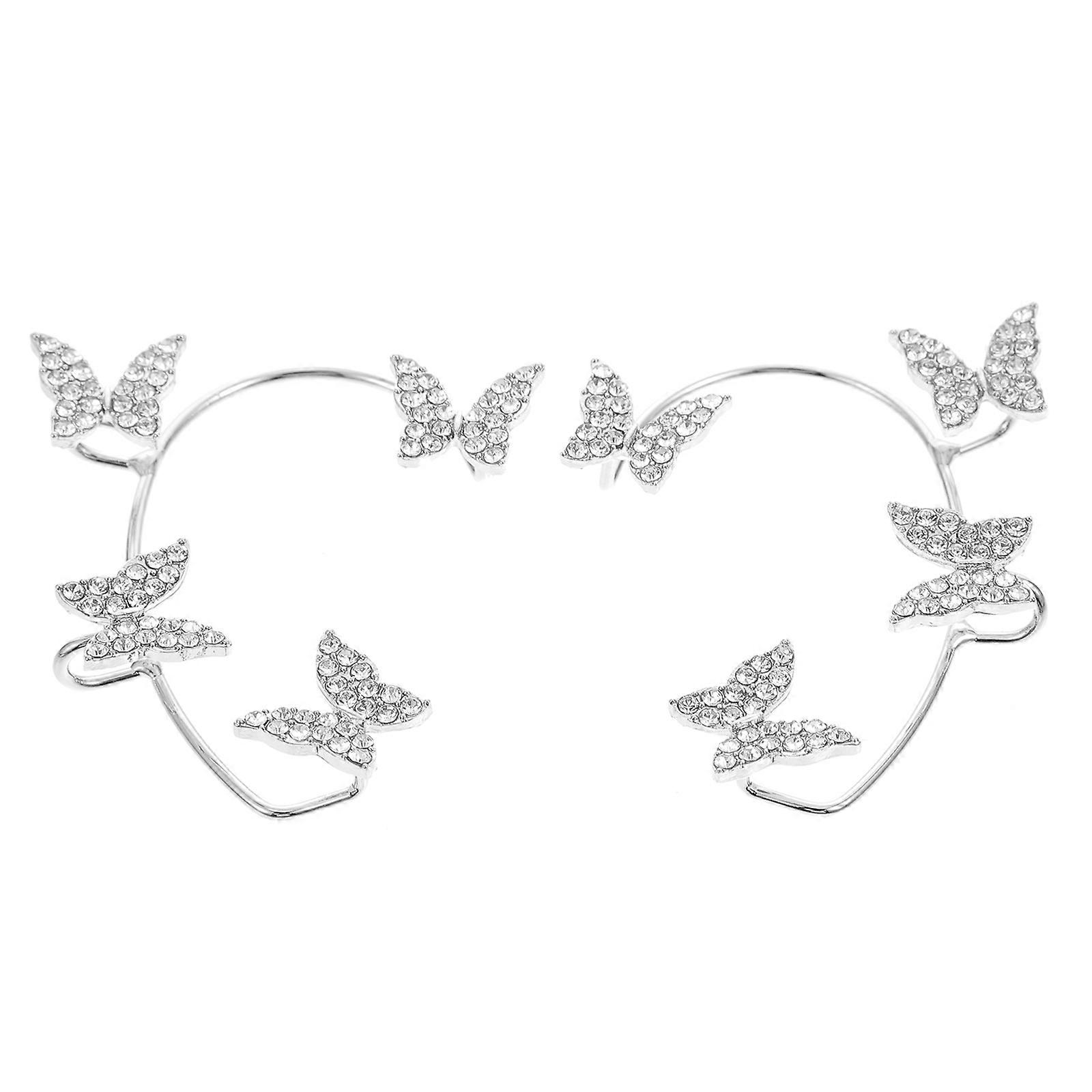 Butterfly Shape Ear Cuffs No Piercing Easy to Wear Comfortable Wearing Experience Silver 5.30X4.00X1.00cm 1 Pair