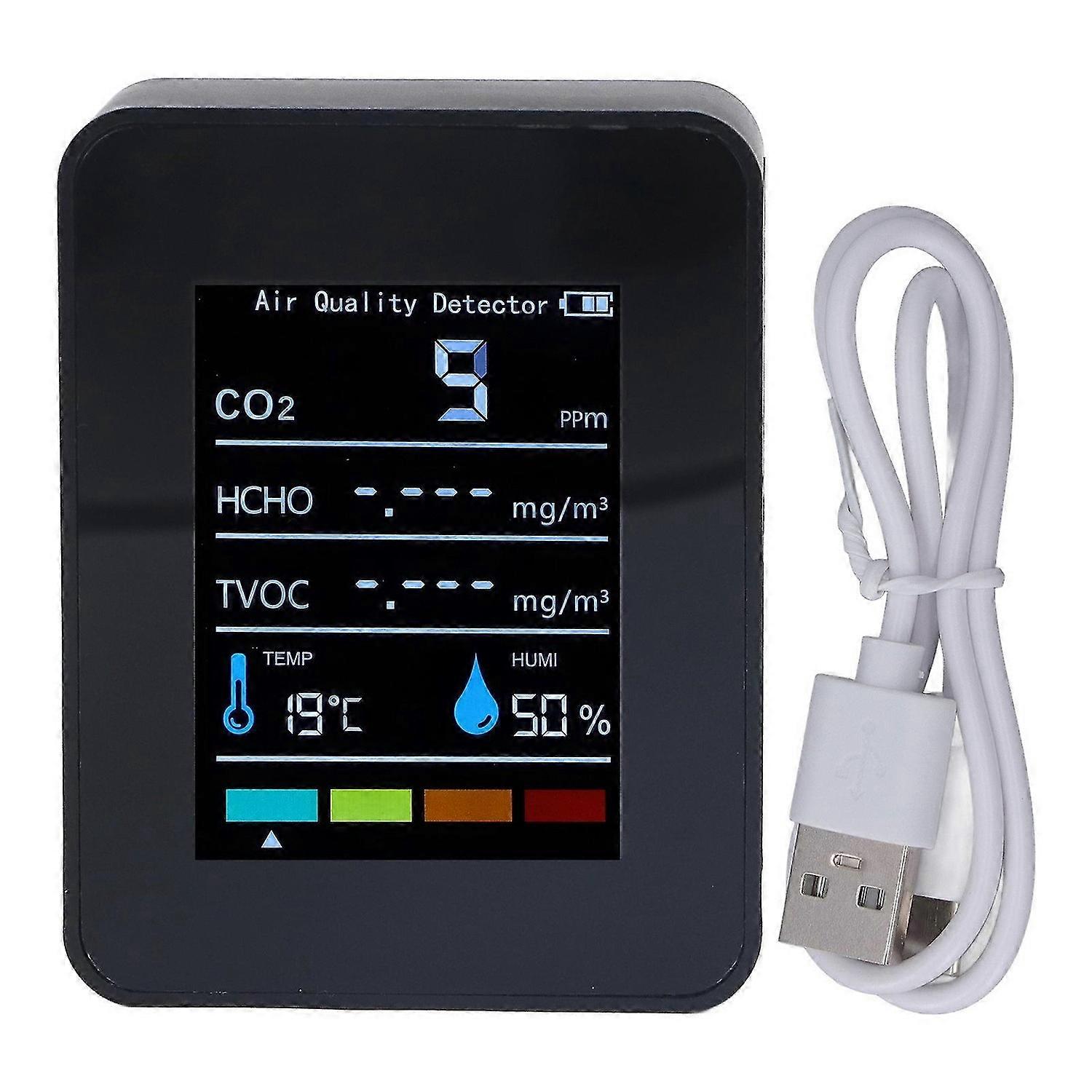 Black CO2 Carbon Dioxide Detector LCD TVOC HCHO Temperature Humidity Air Quality Monitor Meter