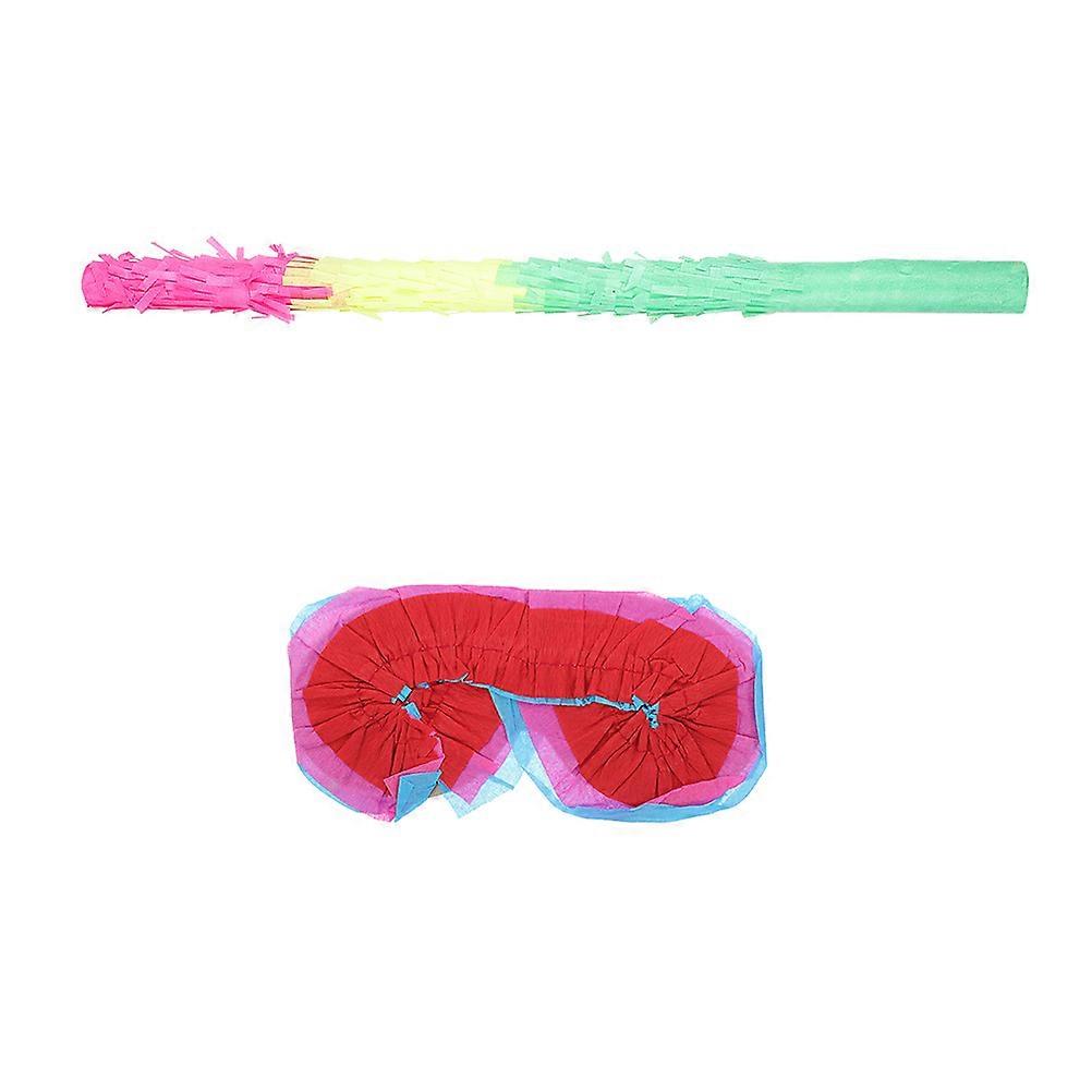 Colorful Lightweight Paper Piñata Stick and Blindfold for Kids' Party Games and Birthday Fun