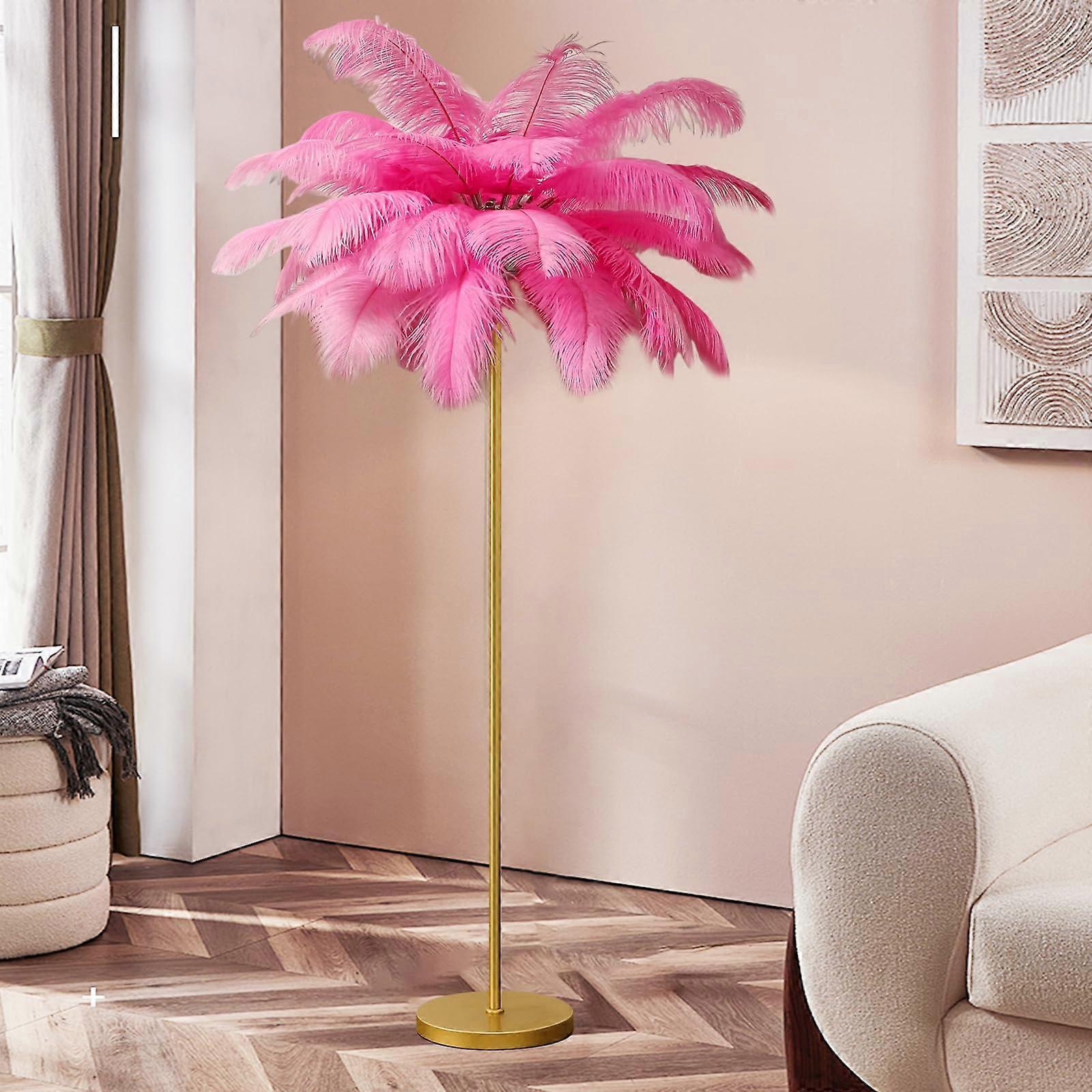 Floor Lamp LED Dimmable, Gold with Spring, 3Colour Dimmable Foot Switch, Height 160 cm Pink