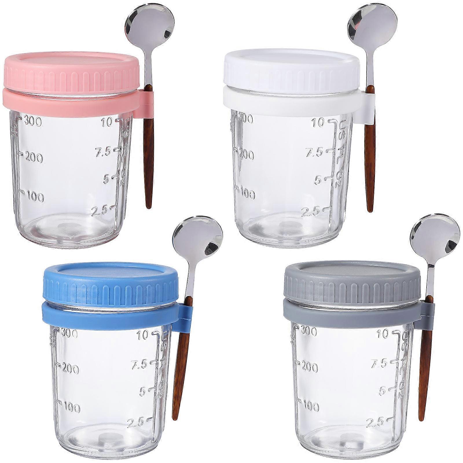 Glass Oatmeal Jars Overnight Oats Container Jar Glass Food Jar For Office Use 400ml Wide Application 4 Pcs