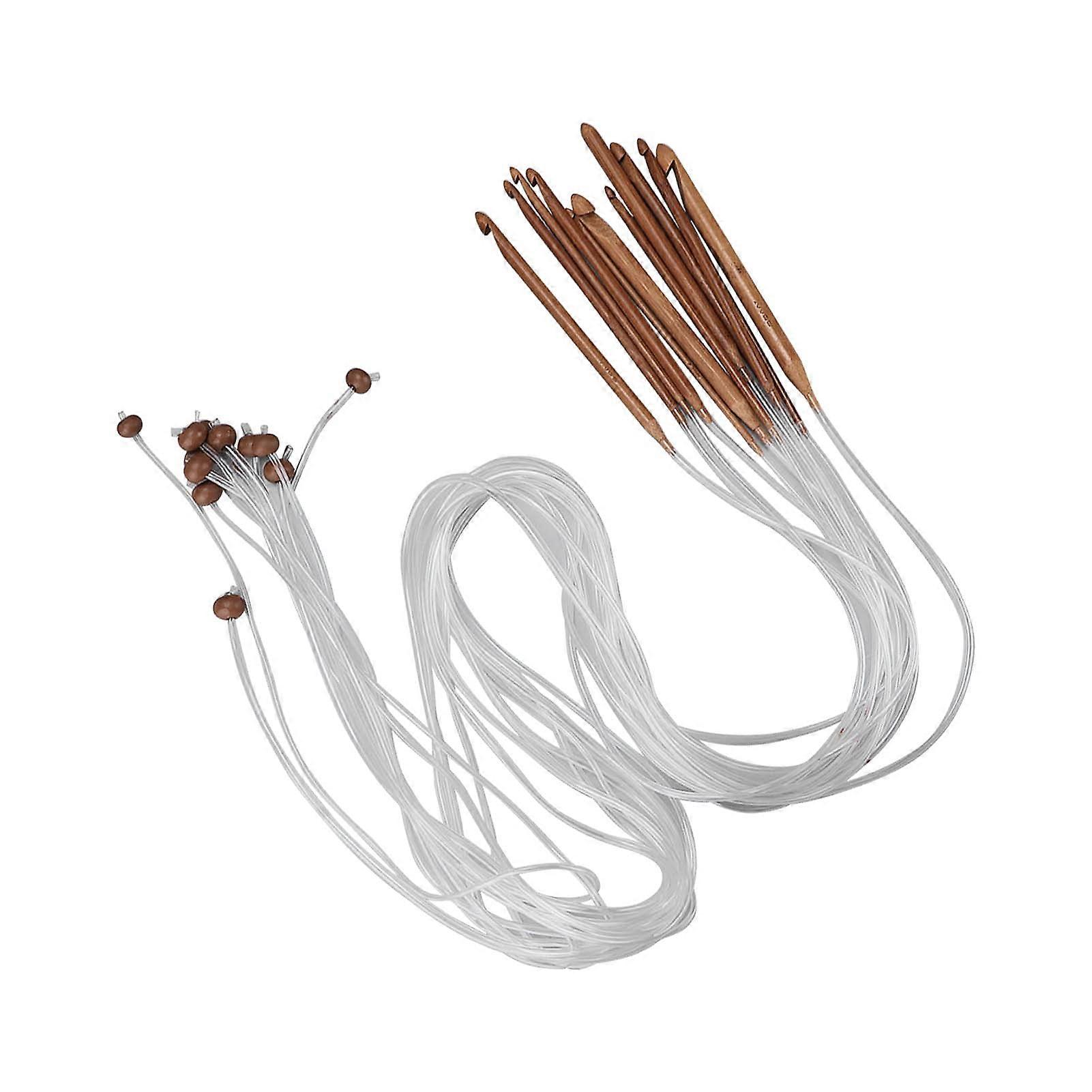 Tunisian Crochet Hooks, 12-Piece Set, 1.2 m Long, Carbonised Bamboo Tube, Universal Bamboo Hooks for Weaving Carpets