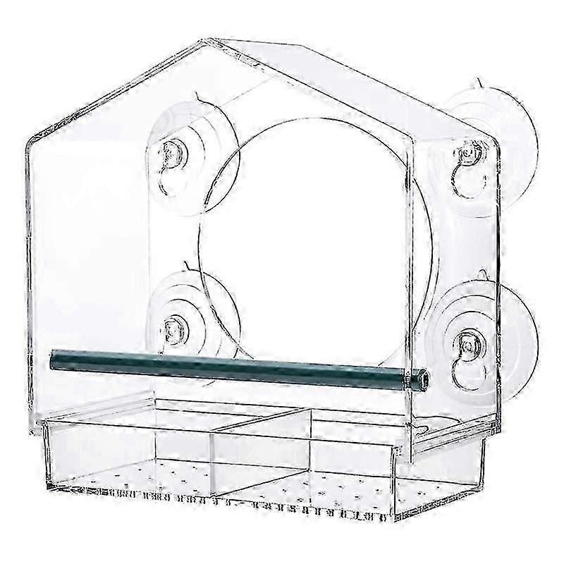 Window Bird Feeders with Strong Suction Cups, Clear Bird Feeder for Outside,Bird House with 2 Compartment Removable Tray DS