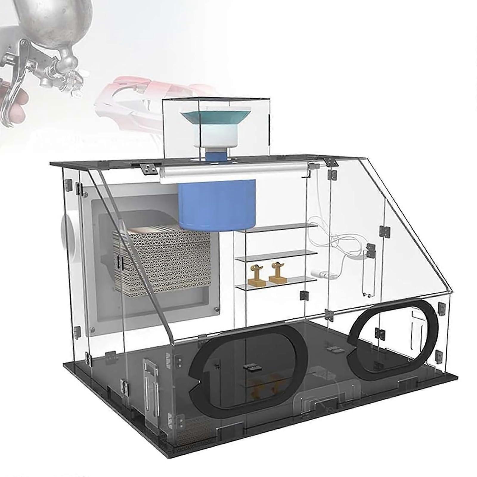 Portable Airbrush Spray Booth Kit with 40W Fan, LED Lights, and Exhaust Hose, Transparent and Foldable Design, for Model Making and Cake Decoration