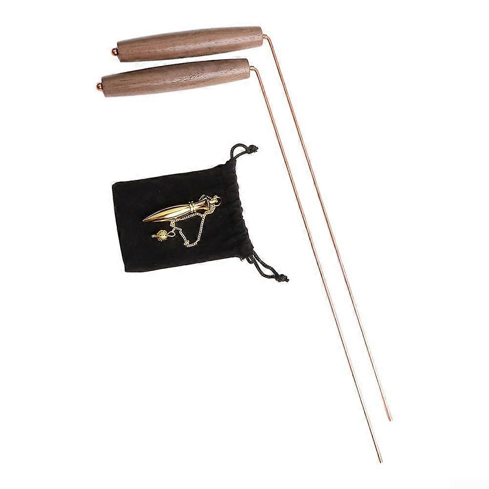 Dowsing Rods Set for Gold and Mineral Detection, Solid Brass Karnak Pendulum with 99.9% Copper and Walnut Handle