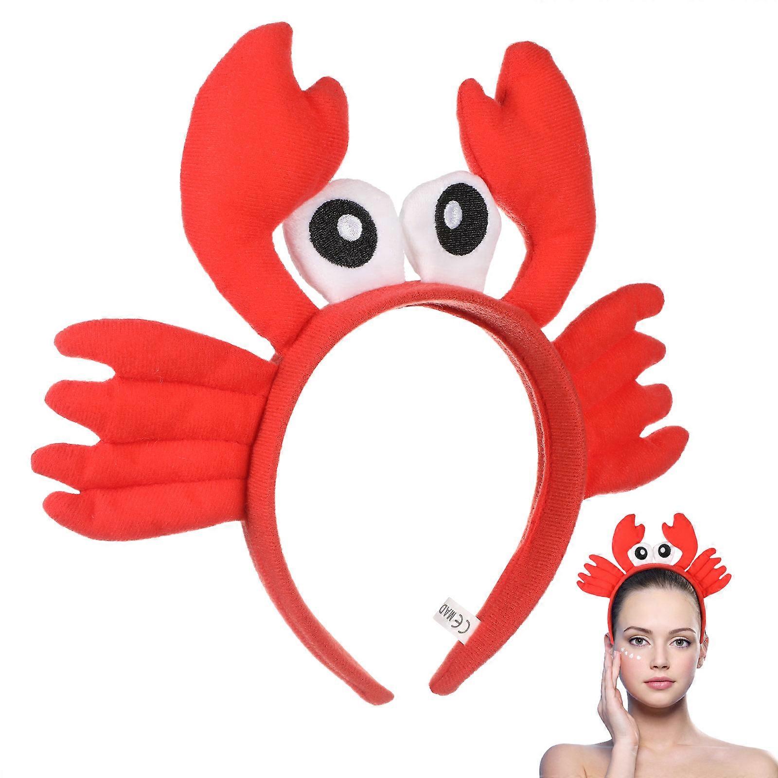 Plush Animal Headband Crab Shaped Headdress Red Color 25x20x1.5cm Decorative Expandable and Adjustable 1Set