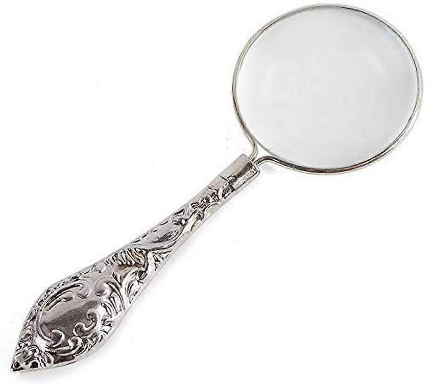 Magnifying Glass with Metal Handle, Silver Finish Handheld Magnifier for Reading Small Print, Newspapers, and More