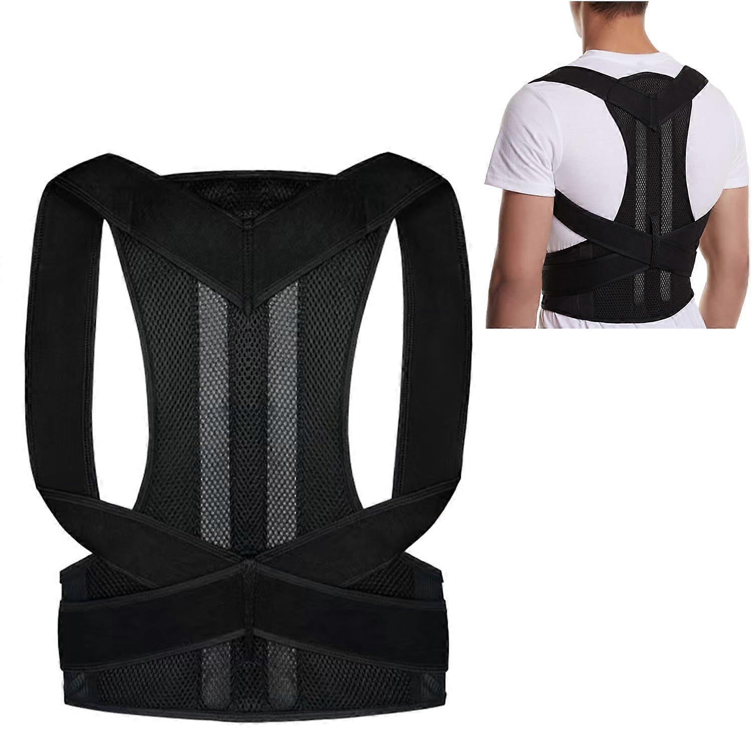 Black Posture Corrector Brace for Spine Alignment and Shoulder Support, Adjustable Back Straightener