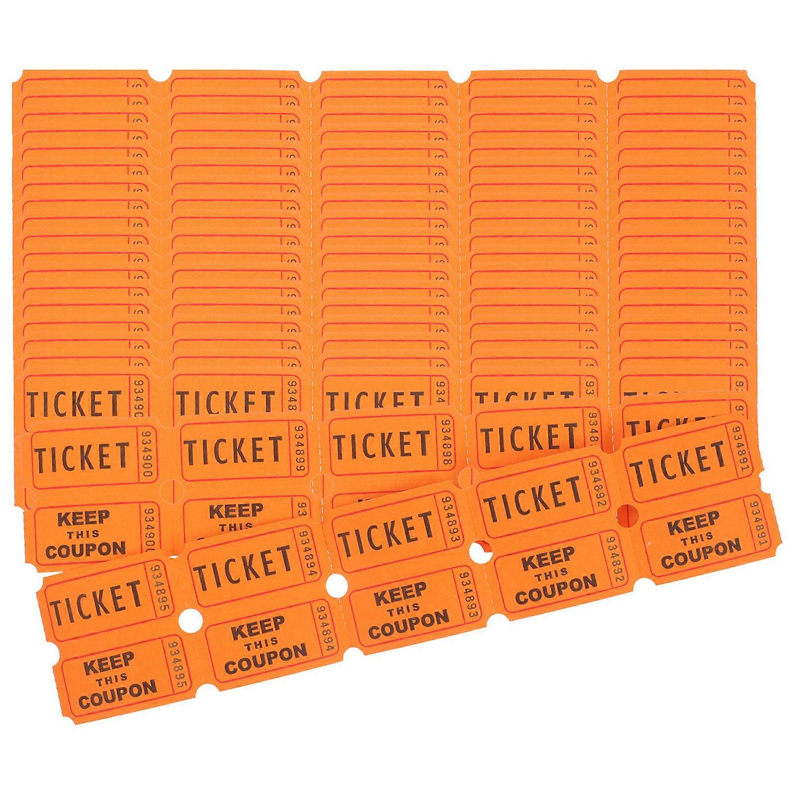 100pcs Orange Raffle Tickets for Events, Parties, Carnivals Easy to Use Prize Drawing Stubs for Amusement Activities