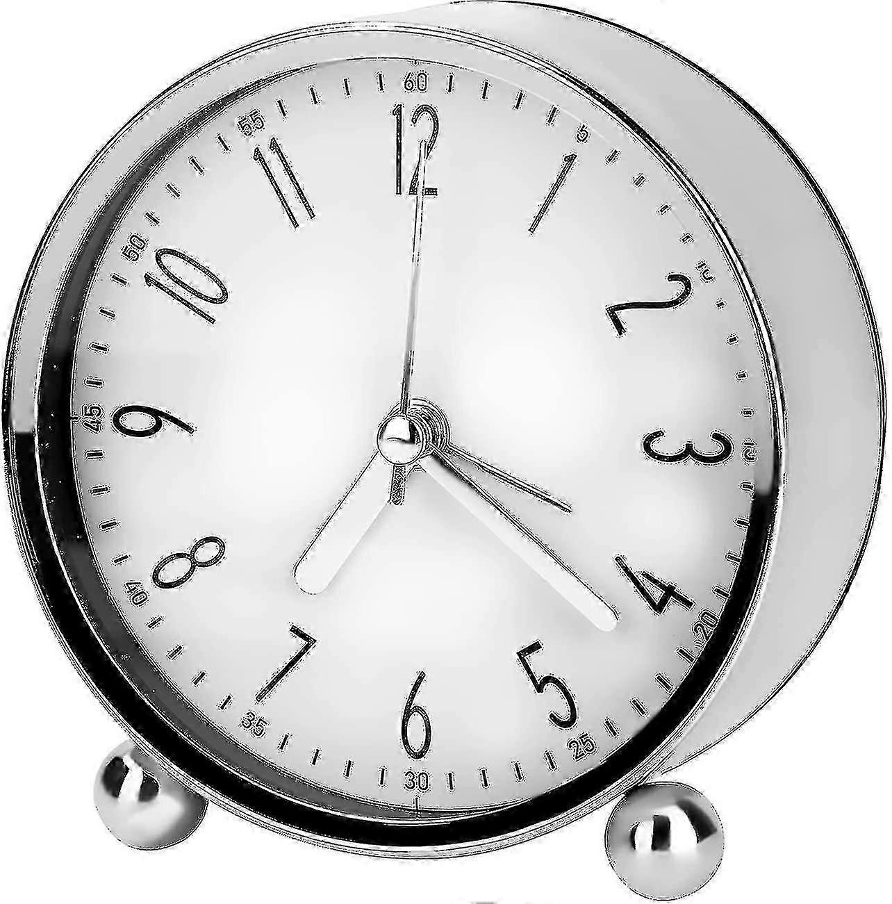 Alarm Clock, 4" Ultra Silent No Tick Small Round Clock With Arabic Numeral Beeps, Battery Powered, Simple Design, Easy Setup