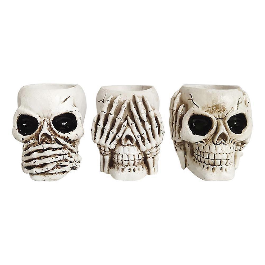 3Pcs Skull Shaped Flower Pots Planter Holders Resin Home Decor
