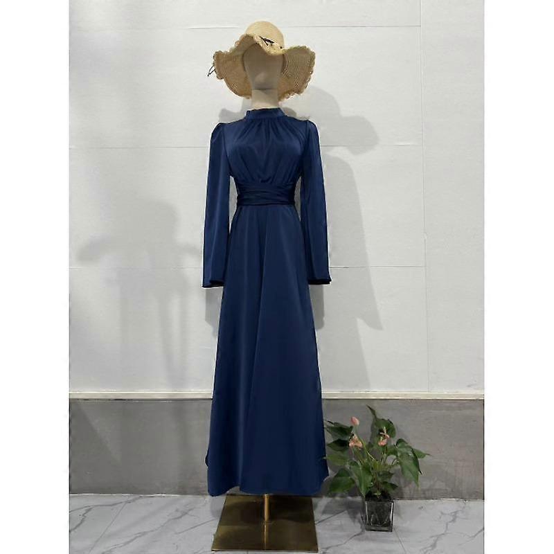 Waist Tie Solid Color Long Sleeve Long Dresses