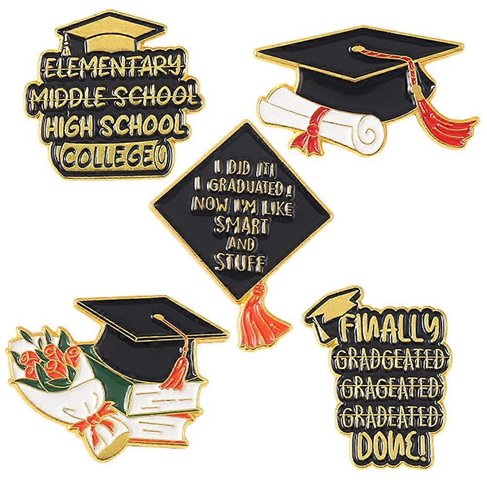 Metal Graduation Lapel Pin Set 5Pcs For Graduates In Multi Color With Decorative Function