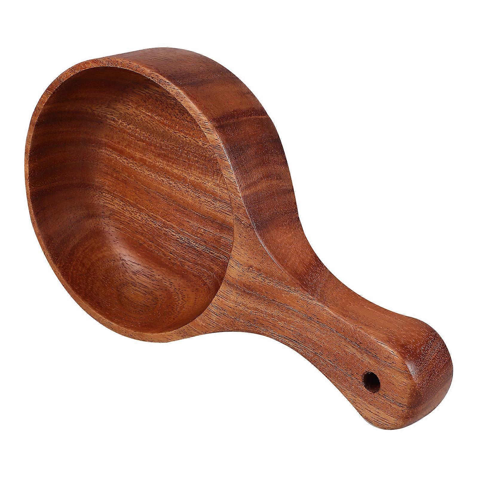 Wooden Handle Salad Mixing Bowl for Home Use Coffee Color 7.8-Inch Diameter