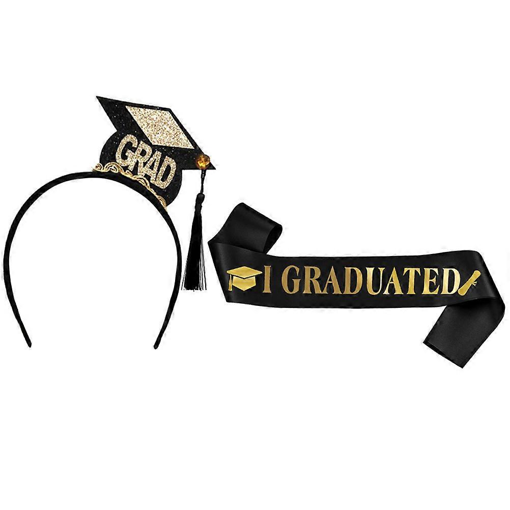 1 Set Graduation Sash and Cap Headband Comfortable Stylish Party Supplies for Ceremonies and Photo Props Included