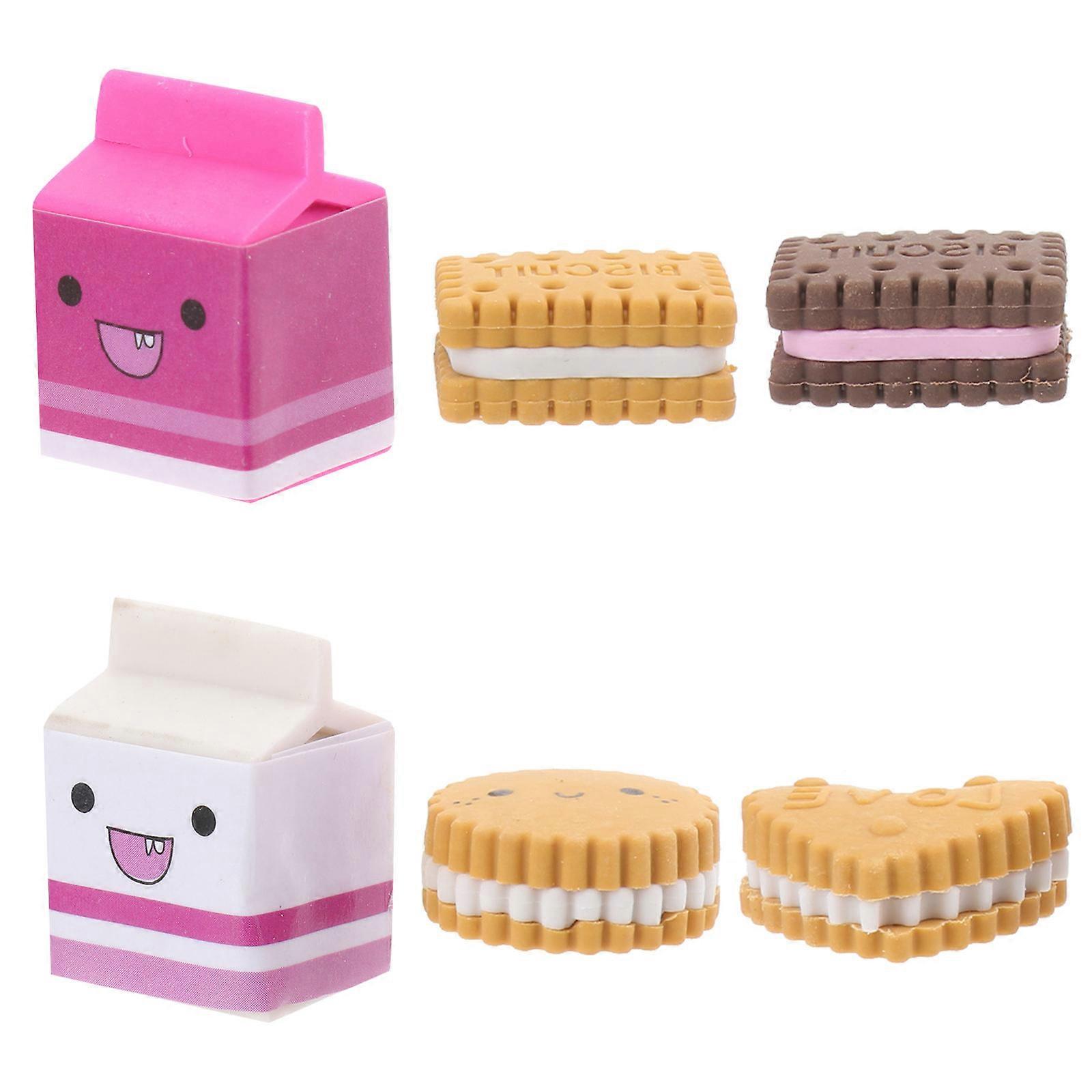 Kawaii Milk Cookies Shaped Erasers for Kids Assorted Color Made of TPR 6 Pieces School Supplies