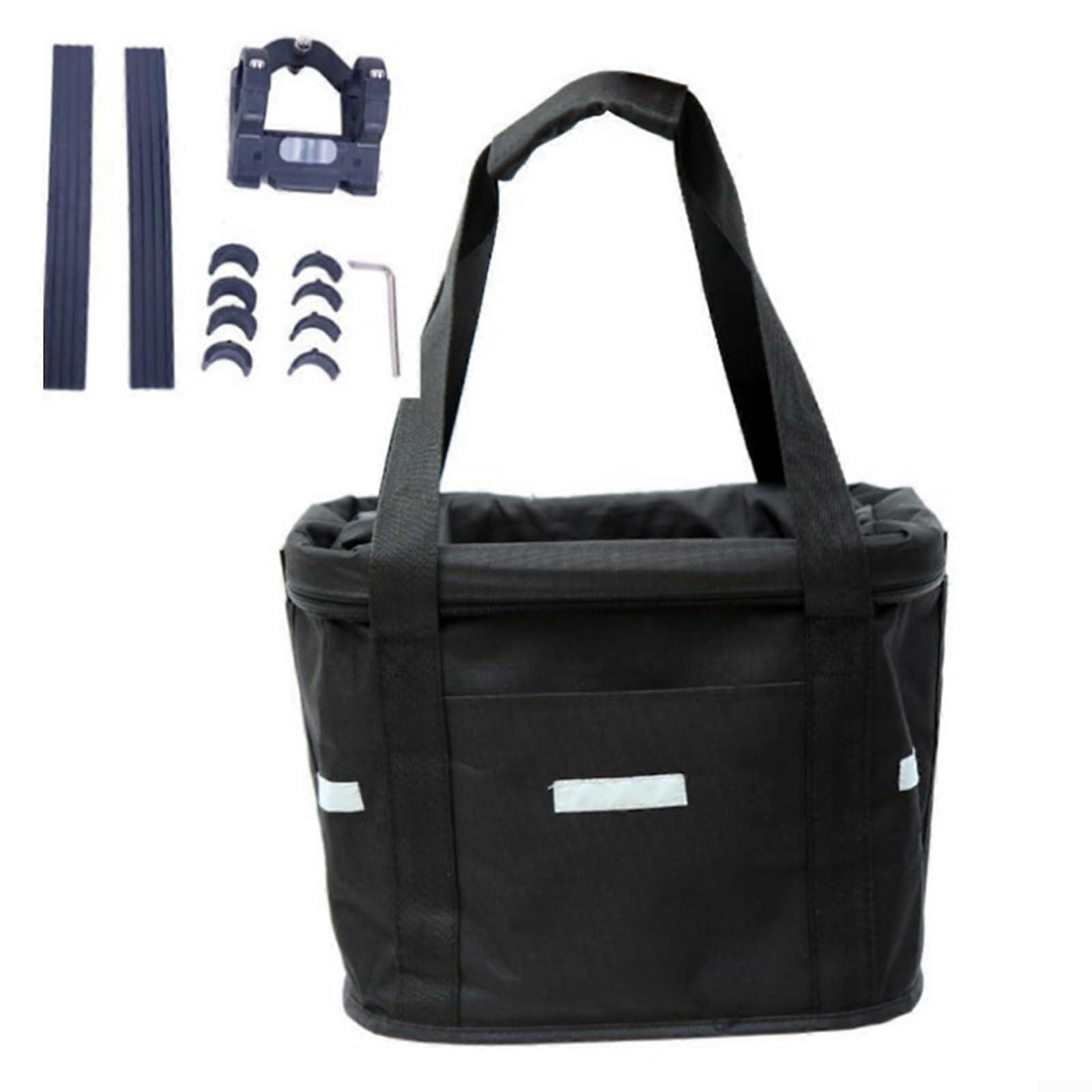 Bicycle Front Basket Foldable Bicycle Handlebar Basket Removable Bicycle Frame Basket Pet Dog Cat Carry Bag for Handlebars Black