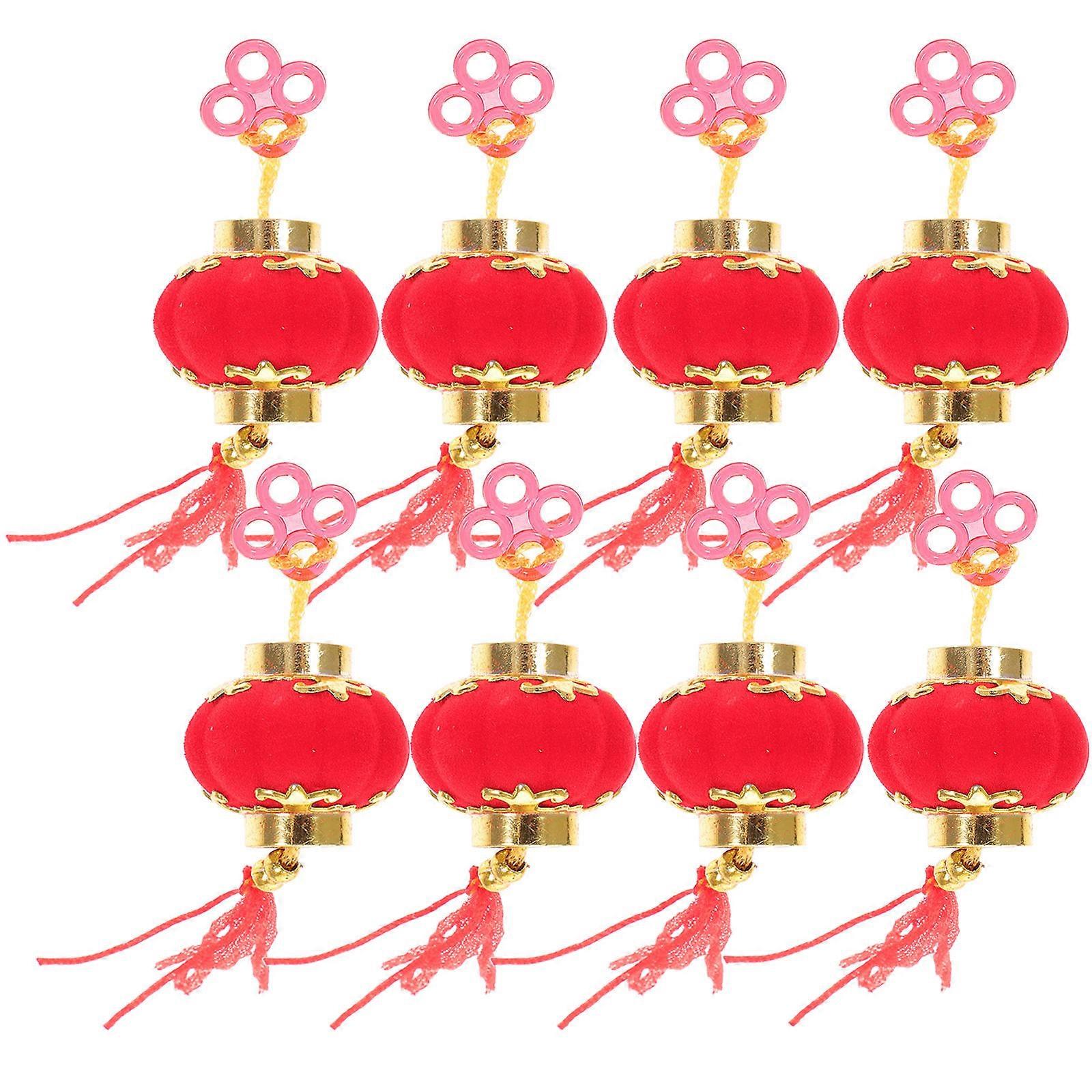 Red Chinese Lanterns for Decoration Use Flocking Cloth and Plastic Lightweight 30pcs
