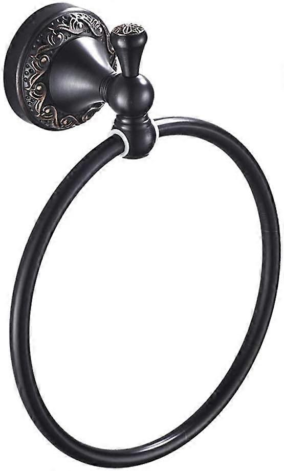 18 cm Retractable Towel Ring, Wall-Mounted Black Brass Design, Round Bathroom Towel Holder, Decorative Hardware Accessory