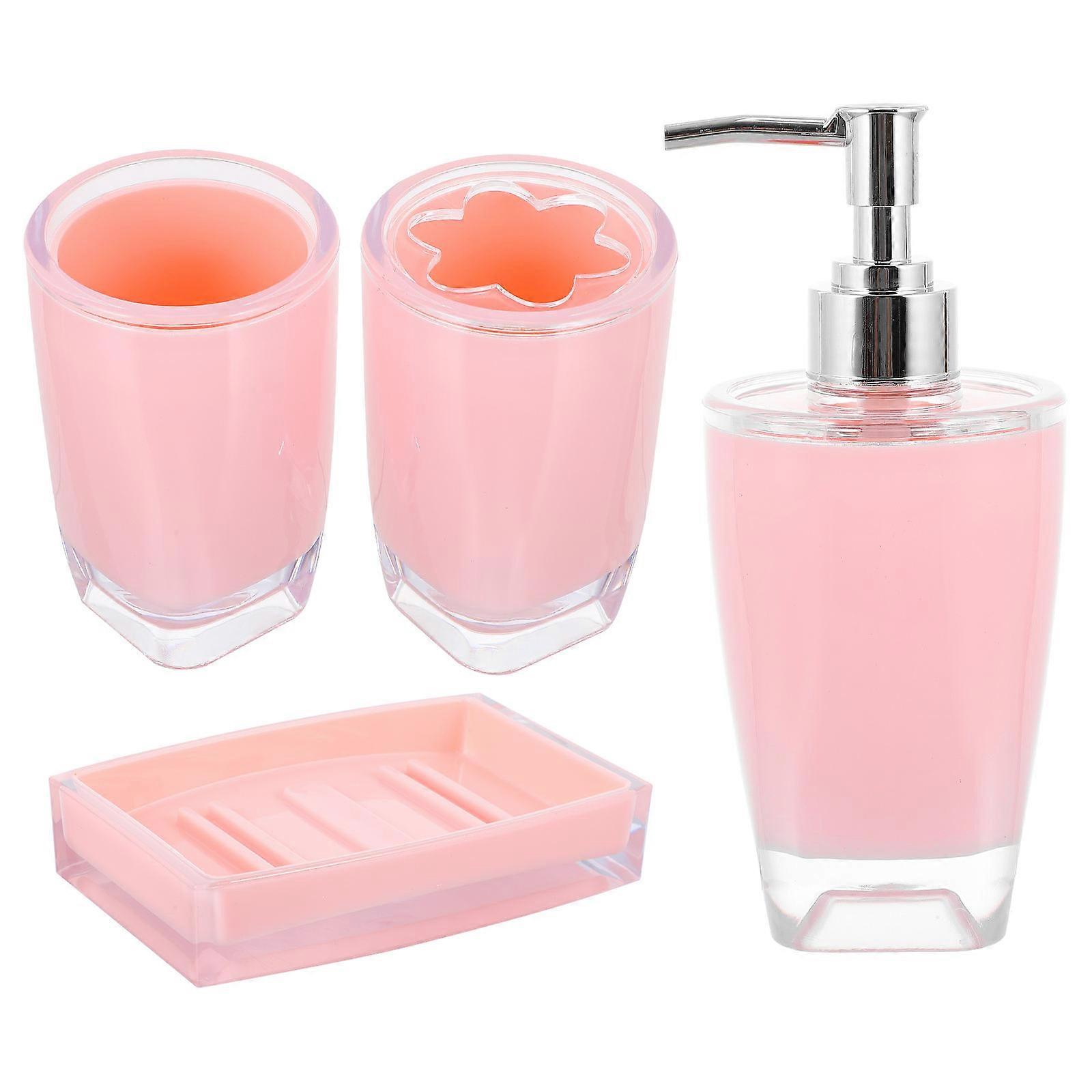 Pink Bathroom Accessory Set for Home Use Material Strong Bath Supplies 4 Pieces