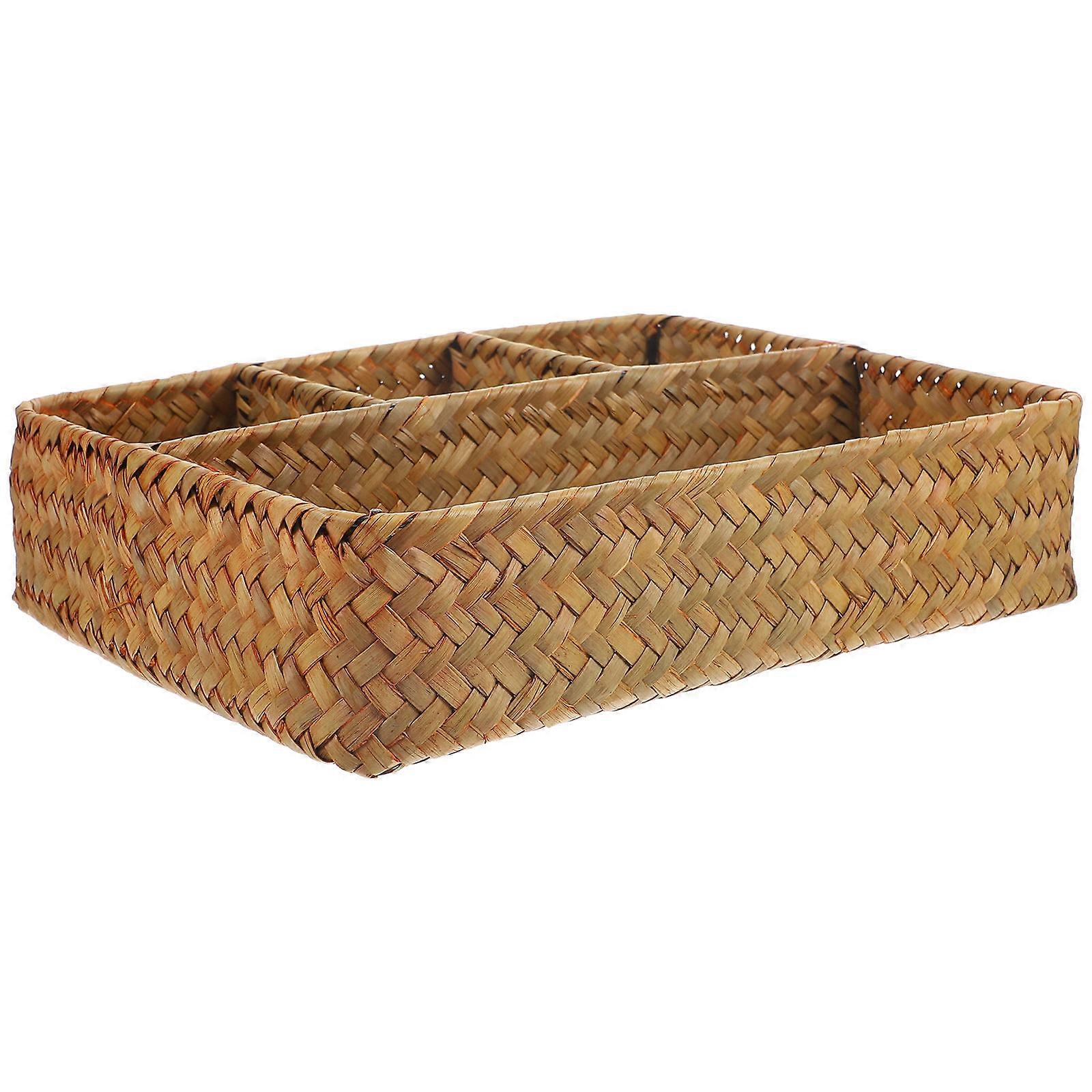 Snack Storage Basket Hand Woven For Outdoor Picnic In Rectangular Shape 1Pack