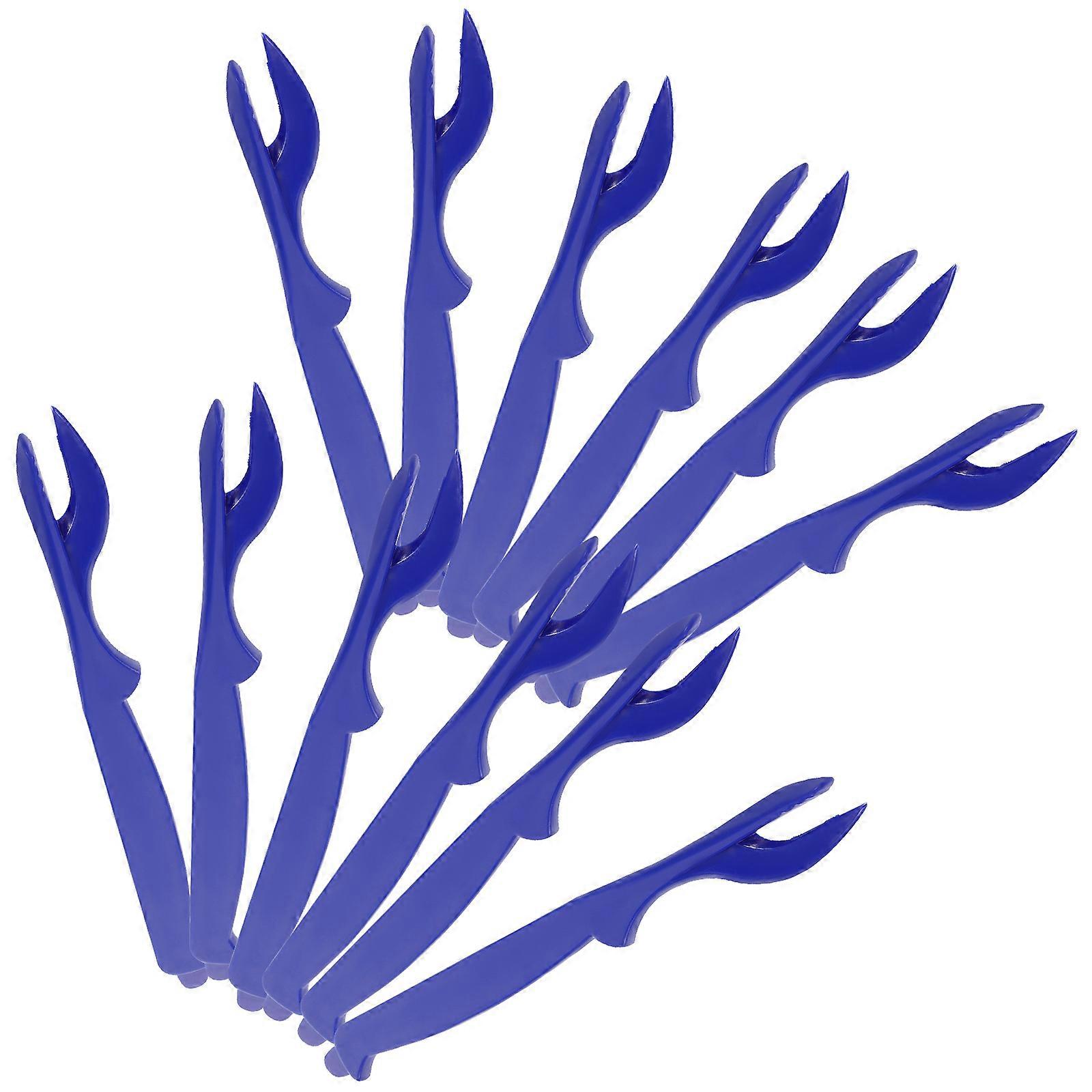 Blue Plastic Seafood Fork for Home Use Sturdy and Crab Eating Tool 10pcs